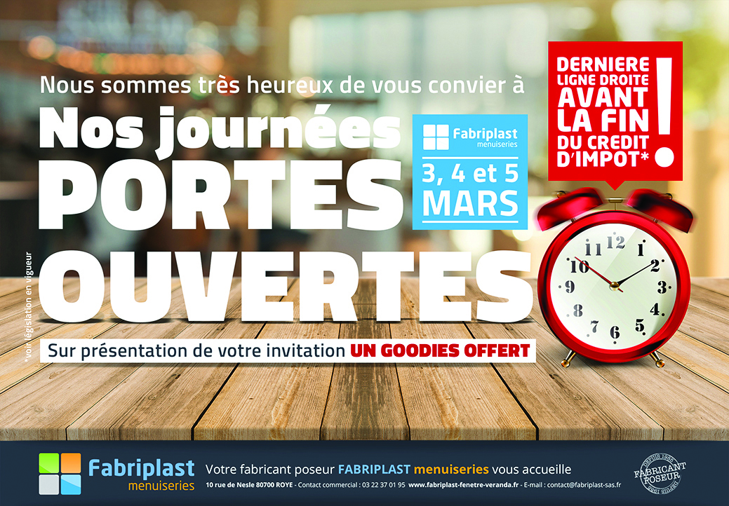 Portes Ouvertes Fabriplast les 3, 4, 5 Mars 2018